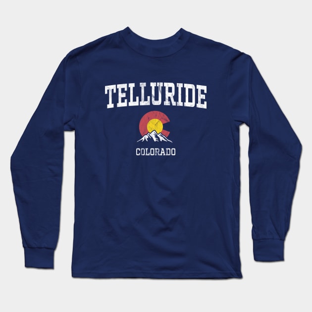 Telluride Colorado CO Vintage Athletic Mountains Long Sleeve T-Shirt by TGKelly